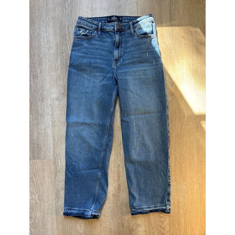 Hollister High Rise Dad Jeans Medium Wash Distressed Womens Size 7S 28W